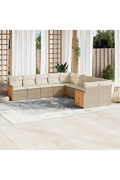 vidaxl Set canapele de gradina cu perne, 10 piese, bej, poliratan