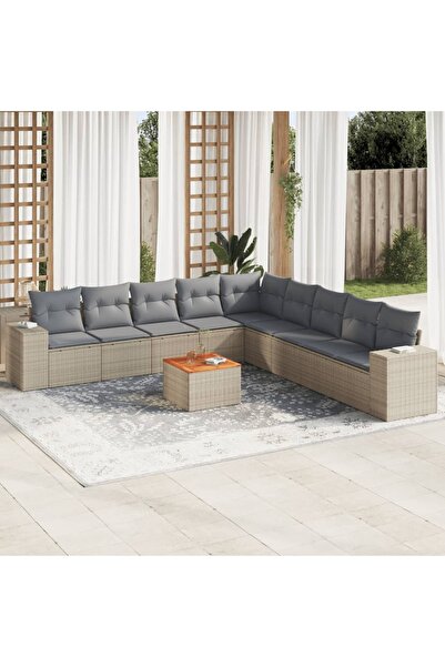 vidaxl Set canapele de gradina cu perne, 10 piese, bej, poliratan