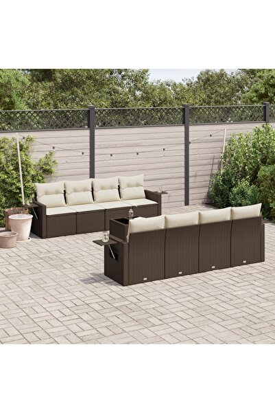 vidaxl Set canapele de gradina cu perne, 9 piese, maro, poliratan