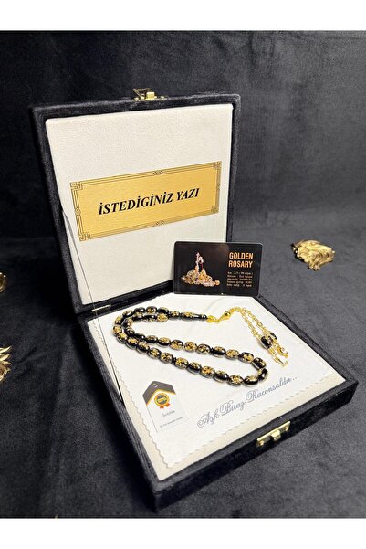 BİRCAN TASARIM Golden Rosary Premium Kutulu Kişiye Özel Harf İşlemeli Altın P...