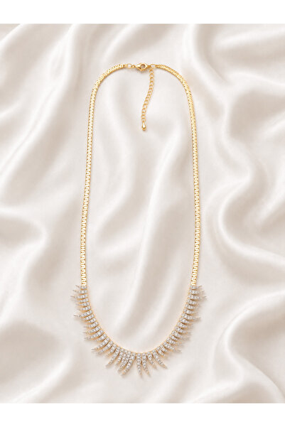 Becha Bijuteri Women's Premium Zircon Stone Gold Necklace