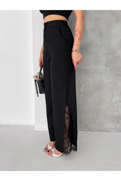By Kuzey Aras Women's Lace Detailed Palazzo Trousers