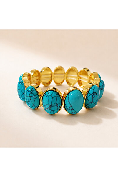 PORSE Turquoise Stone Detailed Gold Color Flexible Women's Bracelet