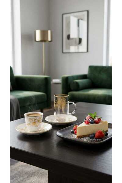 Generic A luxurious hospitality set – coffee cups and tea glasses with elegan...