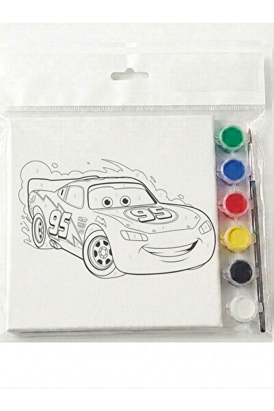StickerAVM Şimşek McQueen Araba Çocuklar İçin Tuval Boyama Seti - 18X16 cm Eğ...