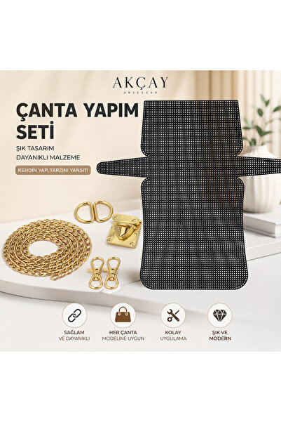 Akçay Aksesuar Siyah Plastik Kanvas Çanta Set