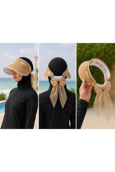 kuru Premium Uv Protection Women's Visor Hat – Summer Beach Model with Bow De...