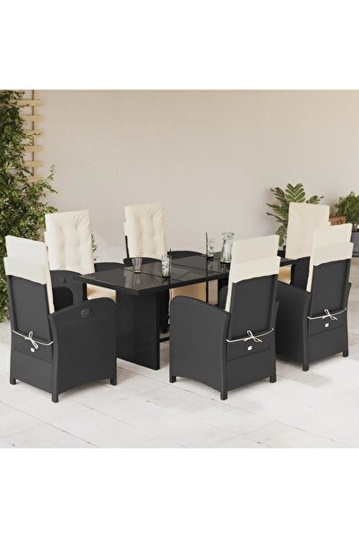 vidaxl Garden furniture set with cushions, 7 pieces, black, polyrattan
