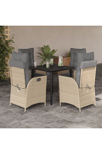 vidaxl Set mobilier pentru gradina, 5 piese, cu perne, bej, poliratan