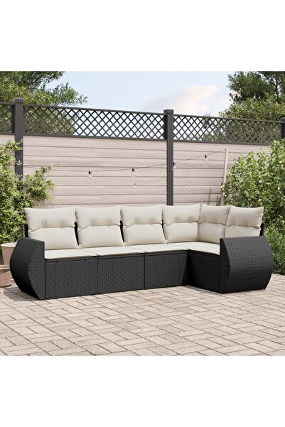 vidaxl Set mobilier de gradina cu perne, 5 piese, negru, poliratan
