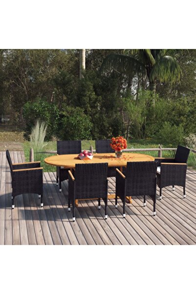 vidaxl Set mobilier pentru gradina, 7 piese, negru, poliratan