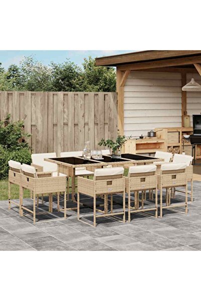 vidaxl Set mobilier de gradina cu perne, 11 piese, bej, poliratan