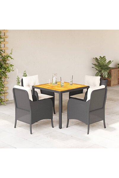 vidaxl Garden furniture set with cushions, 5 pieces, black, polyrattan