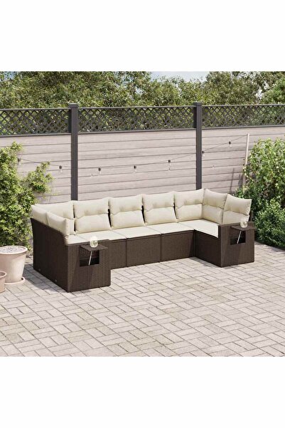 vidaxl Garden sofa set with cushions, 7 pieces, brown, polyrattan