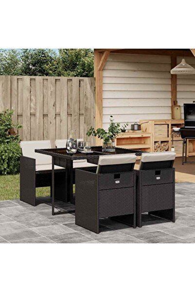 vidaxl Set mobilier de gradina cu perne, 5 piese, negru, poliratan