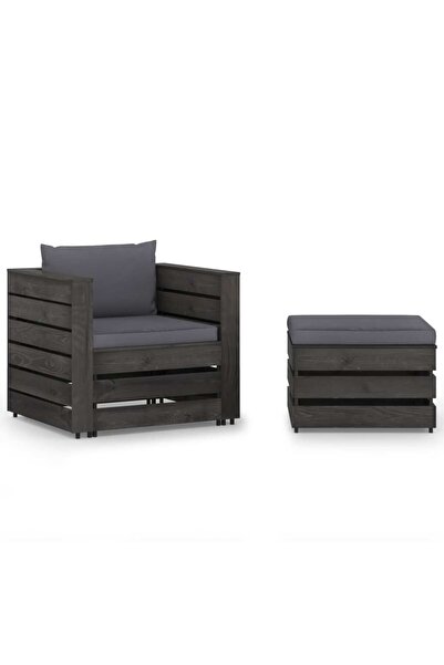 vidaxl Set mobilier gradina, 2 piese, cu perne, gri, lemn impregnat