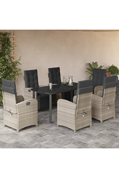 vidaxl Set mobilier de gradina cu perne, 7 piese gri deschis poliratan