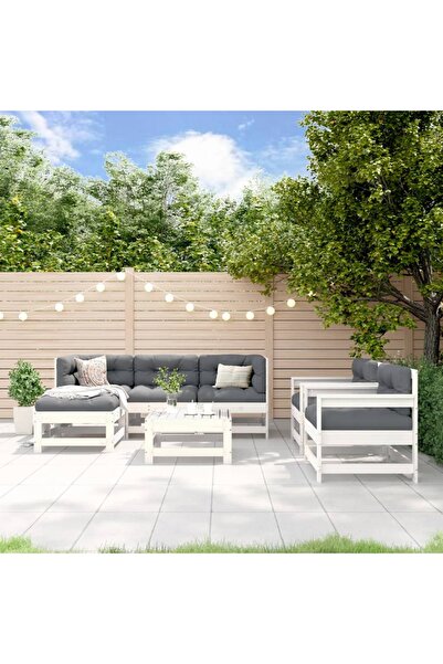 vidaxl Garden furniture set, 7 pieces, white, solid pine wood
