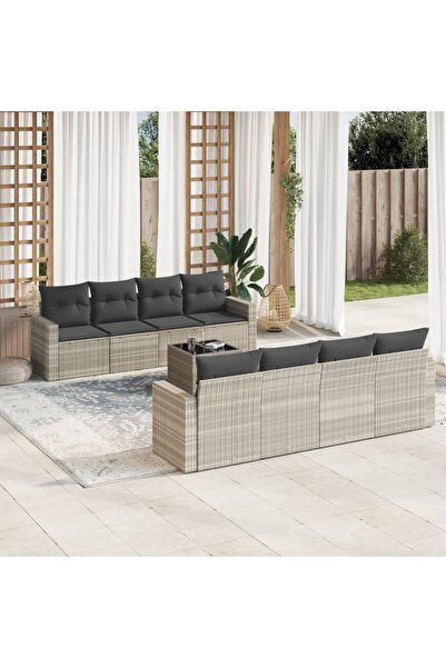 vidaxl Set canapele de gradina cu perne, 9 piese gri deschis poliratan