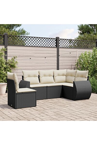 vidaxl Garden furniture set with cushions, 5 pieces, black, polyrattan