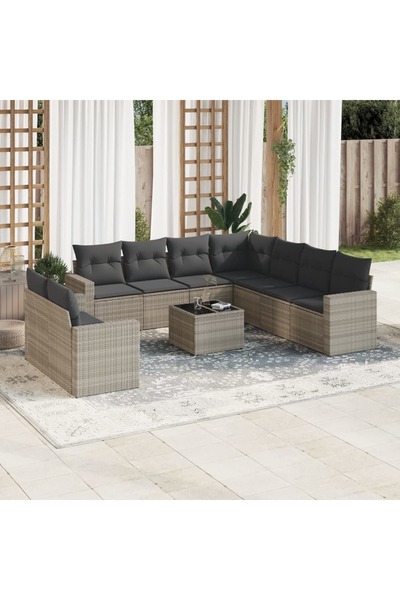vidaxl Set canapele de gradina cu perne 10 piese gri deschis poliratan