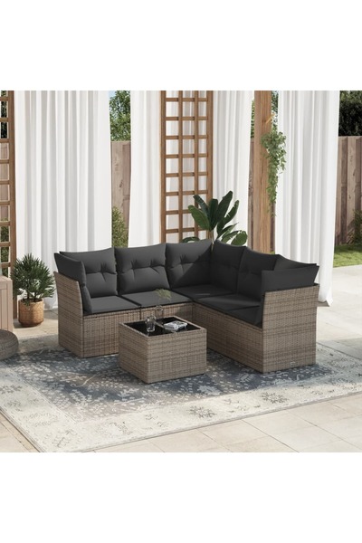 vidaxl Set mobilier gradina cu perne, 6 piese, gri, poliratan