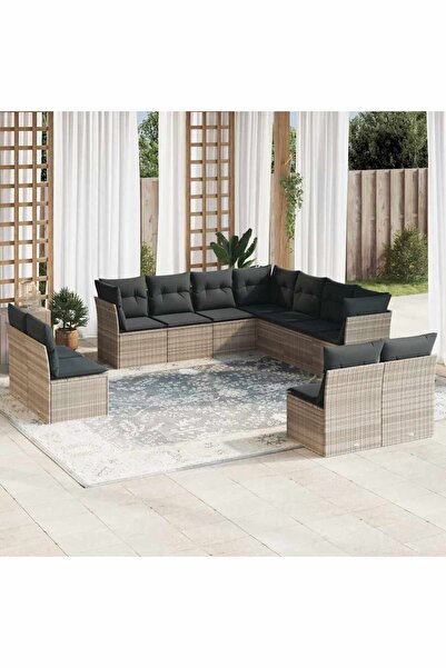 vidaxl Set canapele de gradina cu perne, 11 piese, gri, poliratan