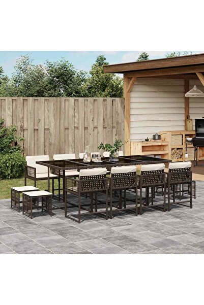 vidaxl Set mobilier de gradina, 13 piese, maro, cu perne, poliratan