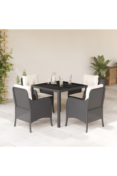 vidaxl Set mobilier de gradina cu perne, 5 piese, negru, poliratan