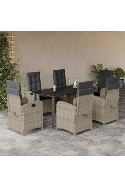 vidaxl Set mobilier de gradina cu perne, 7 piese gri deschis poliratan