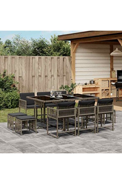 vidaxl Set mobilier de gradina cu perne, 11 piese, gri, poliratan