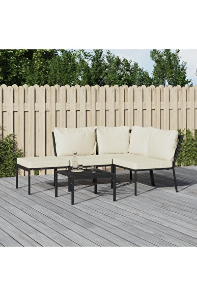 vidaxl Set mobilier de gradina cu perne nisipii, 5 piese, otel