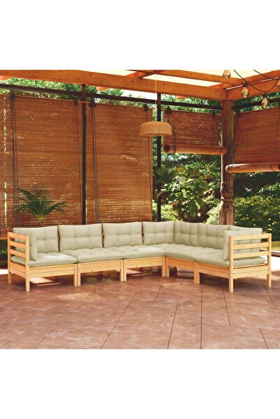 vidaxl Set mobilier gradina cu perne crem, 6 piese, lemn masiv de pin