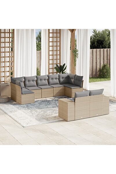 vidaxl Garden sofa set, 9 pieces, with cushions, beige, polyrattan