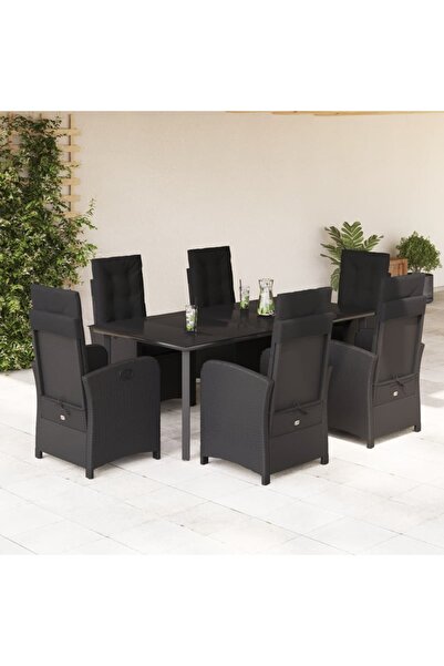 vidaxl Garden furniture set with cushions, 7 pieces, black, polyrattan