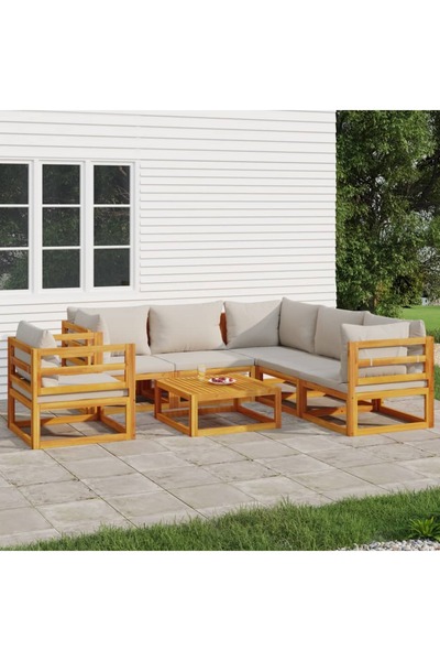 Concept Set mobilier grădină, perne gri deschis, 7 piese, lemn masiv