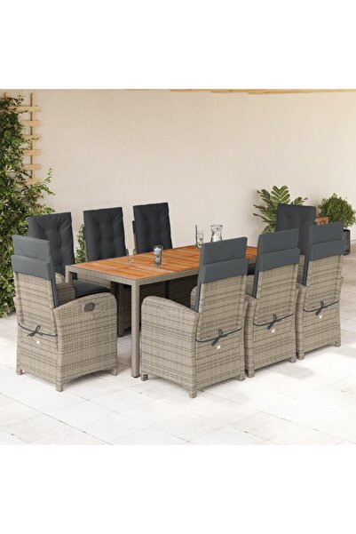 vidaxl Set mobilier gradina cu perne, 9 piese, gri, poliratan