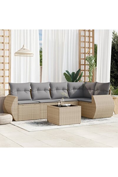 vidaxl Set canapele de gradina cu perne, 6 piese, bej, poliratan