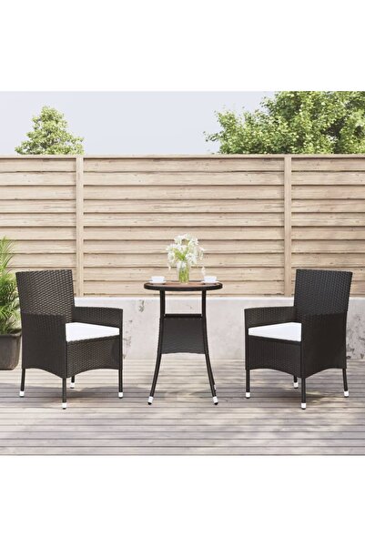 vidaxl Set bistro de gradina cu perne, 3 piese, negru, poliratan