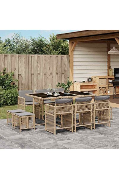 vidaxl Set mobilier gradina cu perne, 11 piese bej combinat poliratan
