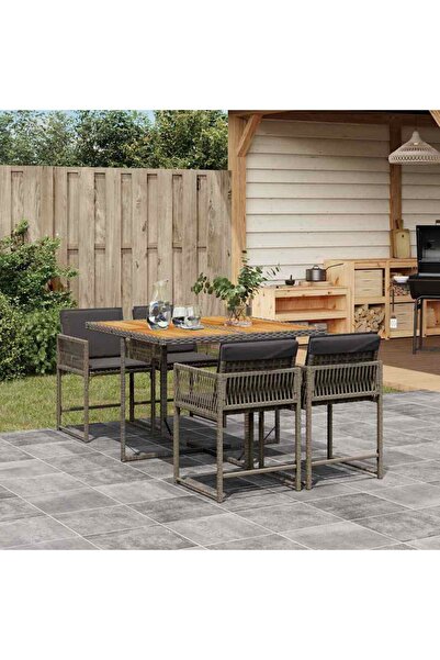 vidaxl Set mobilier de gradina cu perne, 5 piese, gri, poliratan