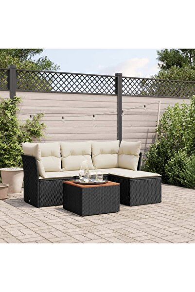 vidaxl Garden furniture set with cushions, 5 pieces, black, polyrattan