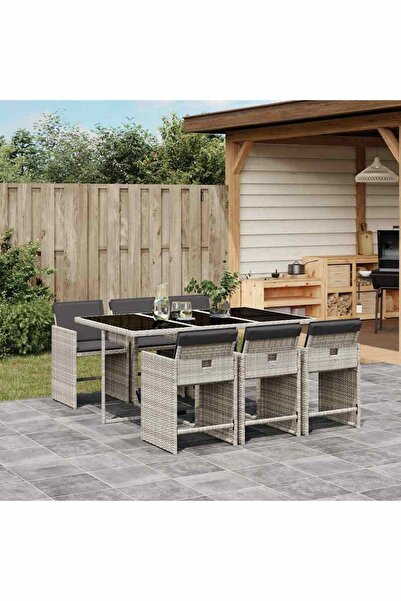 vidaxl Set mobilier de gradina cu perne, 7 piese gri deschis poliratan