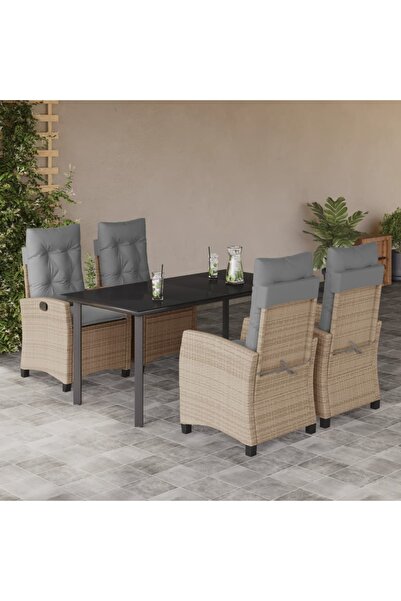 vidaxl 5-piece garden furniture set with cushions, beige, polyrattan