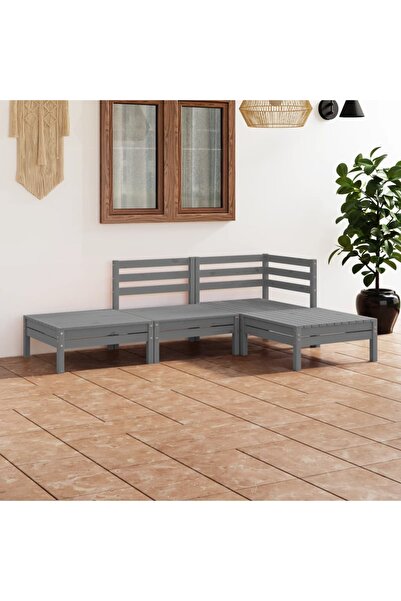 vidaxl Set mobilier de gradina, 4 piese, gri, lemn masiv de pin