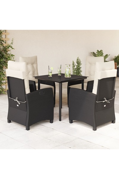 vidaxl Set mobilier de gradina cu perne, 5 piese, negru, poliratan