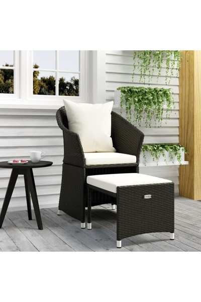 vidaxl Set È™ezlonguri de gradina, 2 piese, cu perne, negru, poliratan