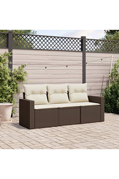 vidaxl Garden sofa set with cushions, 3 pieces, brown, polyrattan