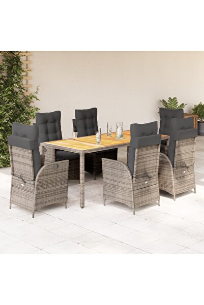 vidaxl Set mobilier de gradina cu perne, 7 piese, gri, poliratan