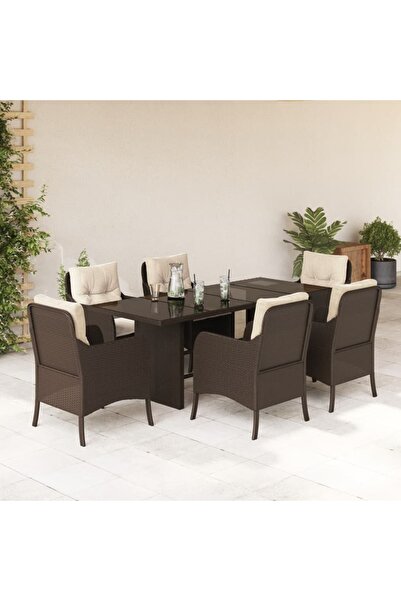 vidaxl Garden furniture set with cushions, 7 pieces, brown, polyrattan